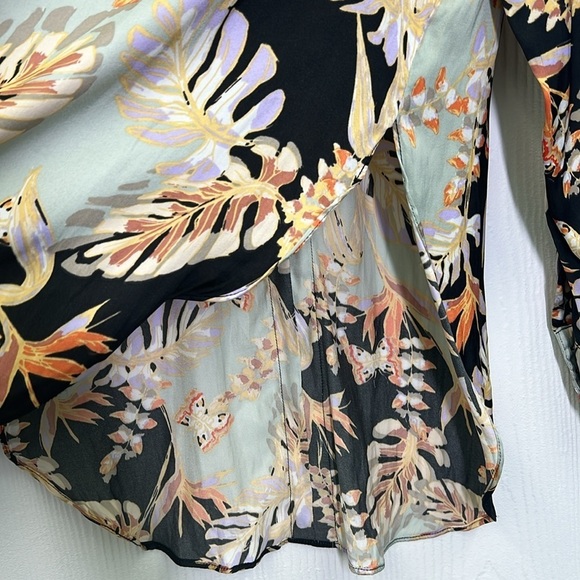 Free People - Under The Palms Black Multicolored Button Down Blouse Shirt Small - Picture 10 of 12